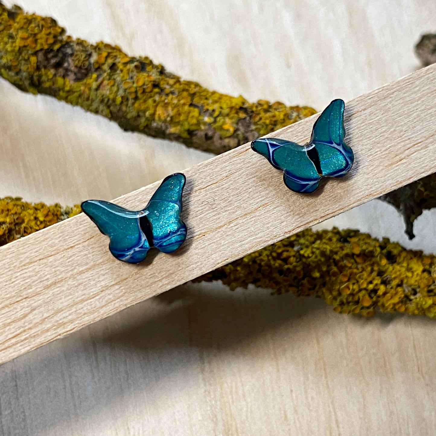 Butterflies | Mini Stud Earrings | Blue Aqua