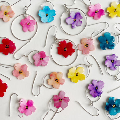 Floral Blooms | Purple Hoop Dangle Earrings