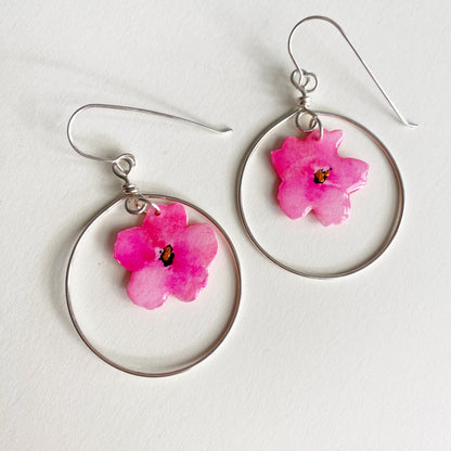 Floral Blooms | Pink Hoop Dangle Earrings