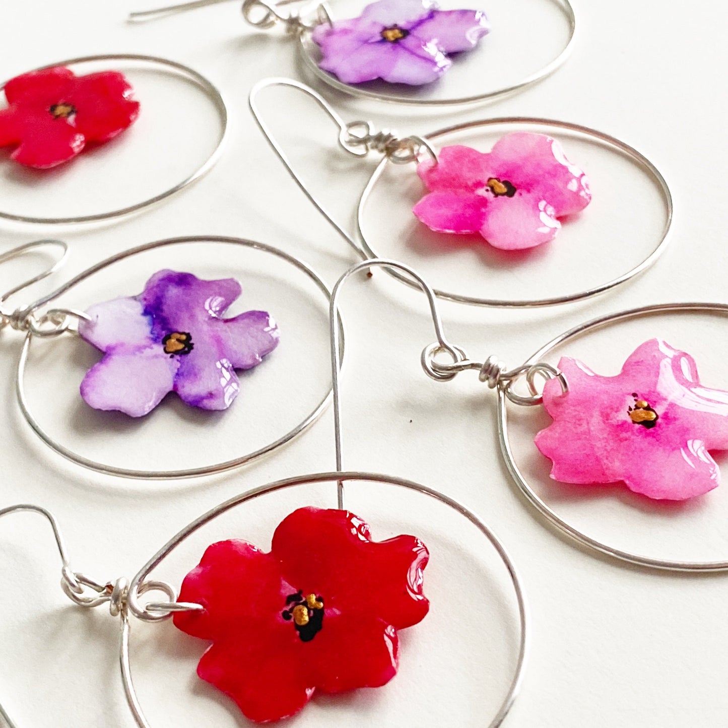 Floral Blooms | Pink Hoop Dangle Earrings