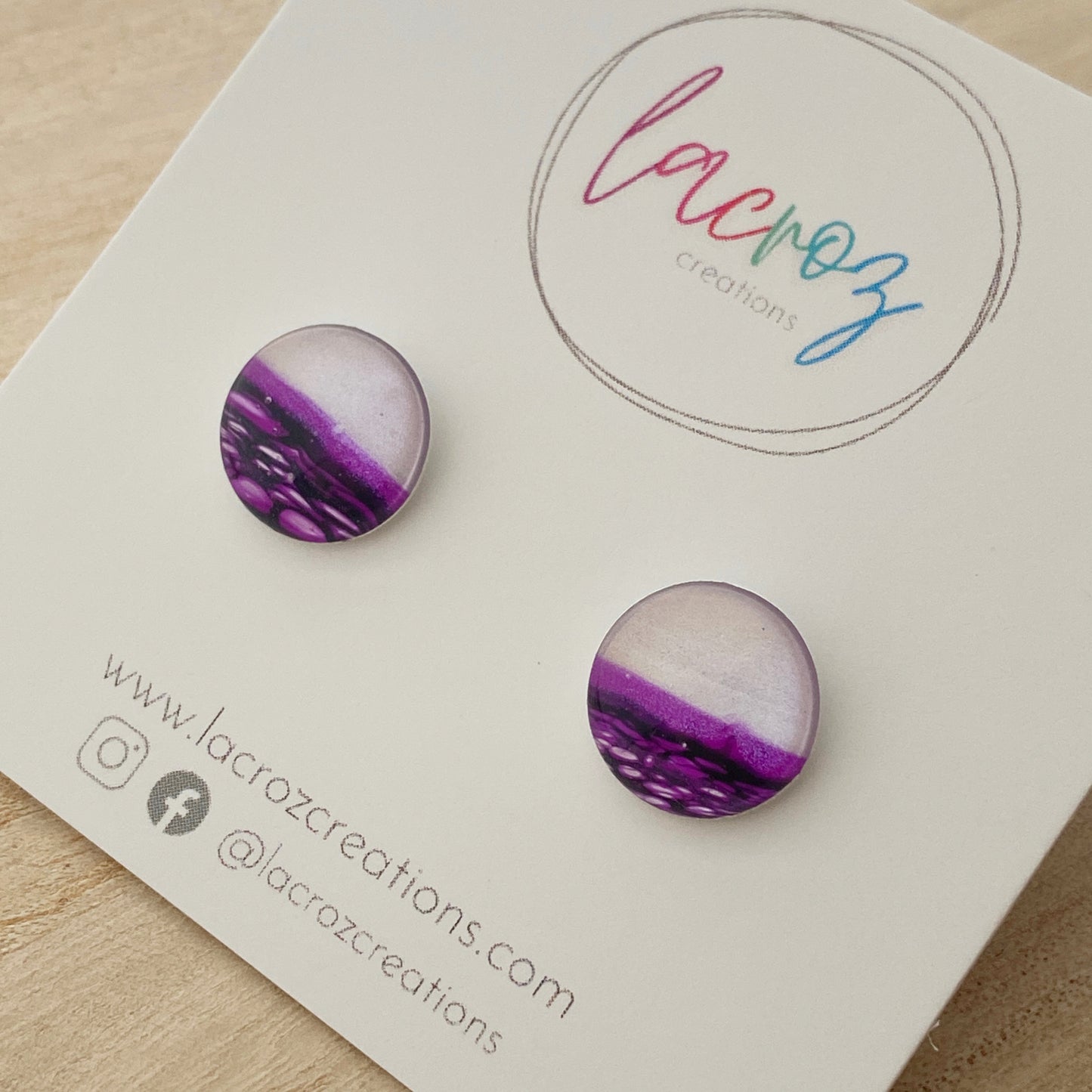 Small Stud Earrings | Purple and White