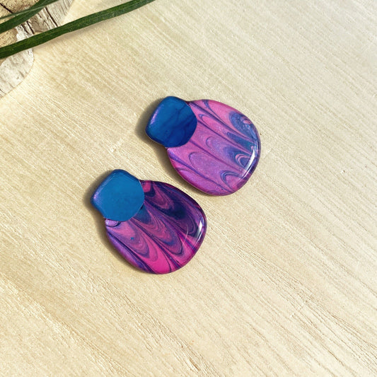 Lacroz Creations Earrings Elsa | Blue Purple Marbled Organic Square Stud Earrings