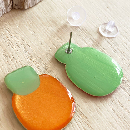 Lacroz Creations Earrings Elsa | Orange Green Organic Square Stud Earrings