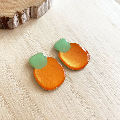 Lacroz Creations Earrings Elsa | Orange Green Organic Square Stud Earrings