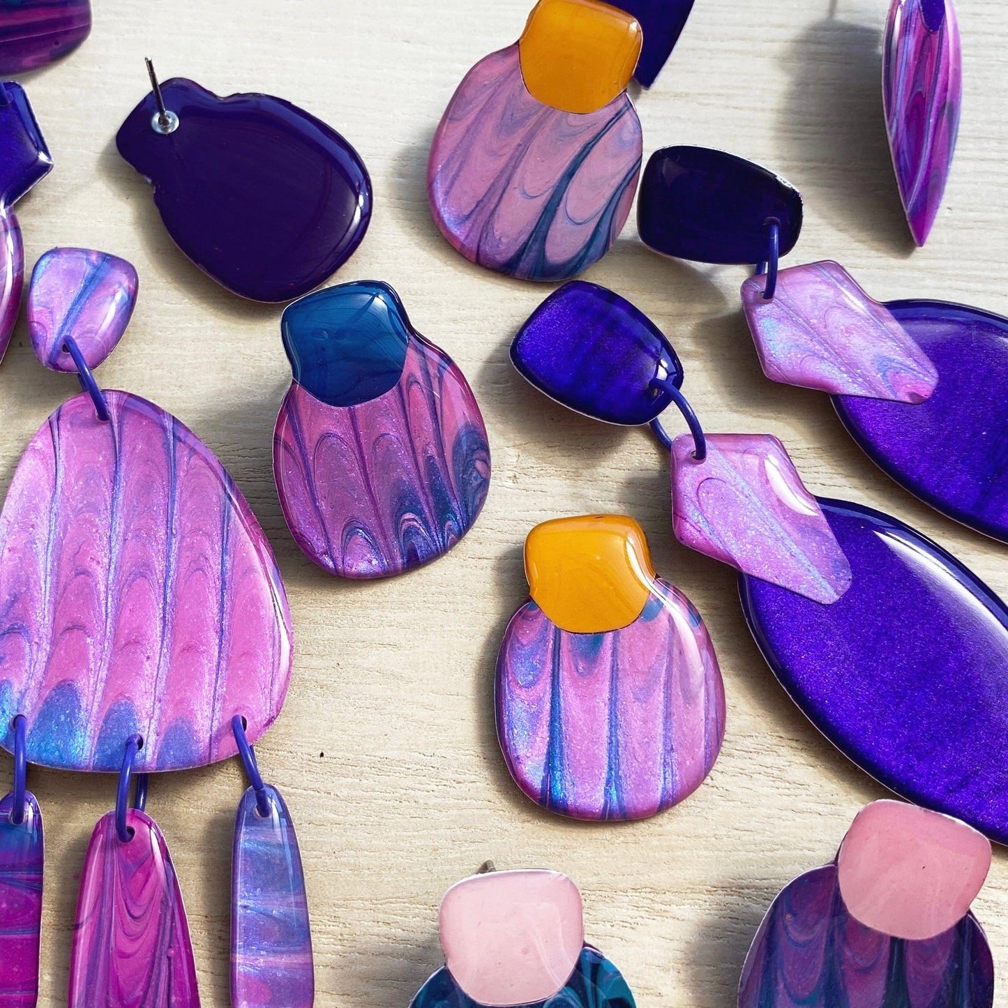 Lacroz Creations Earrings Elsa | Pink Purple Marbled Organic Square Stud Earrings