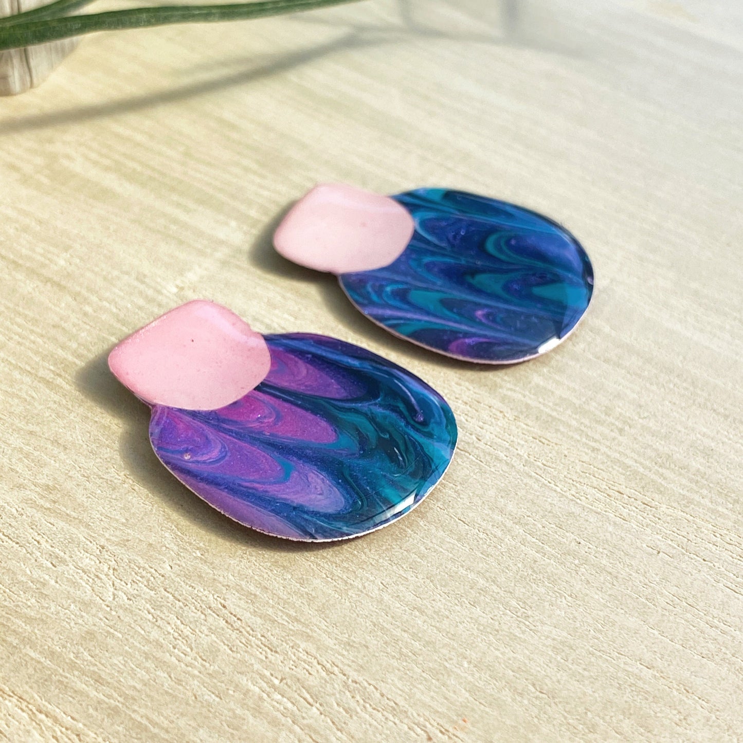 Lacroz Creations Earrings Elsa | Pink Purple Marbled Organic Square Stud Earrings