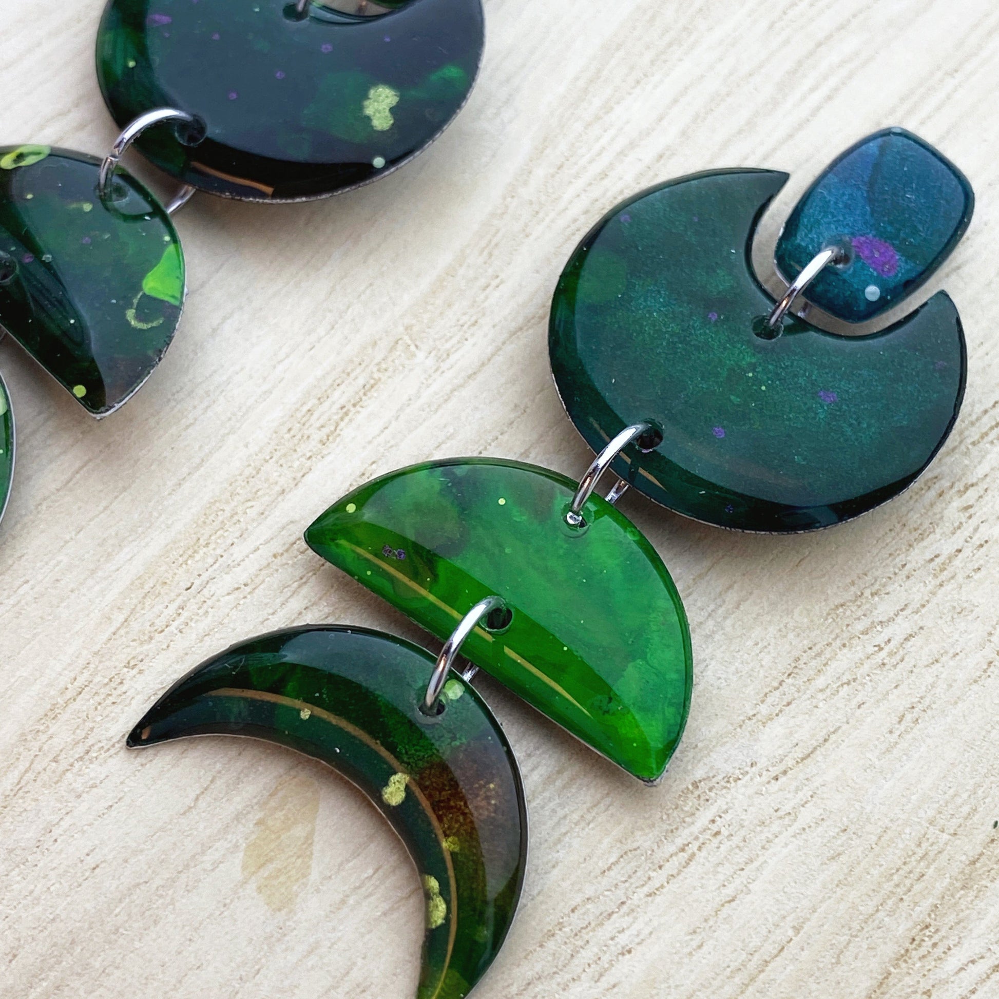 Lacroz Creations Earrings Galaxy | Emerald Green Moon Phase Dangle