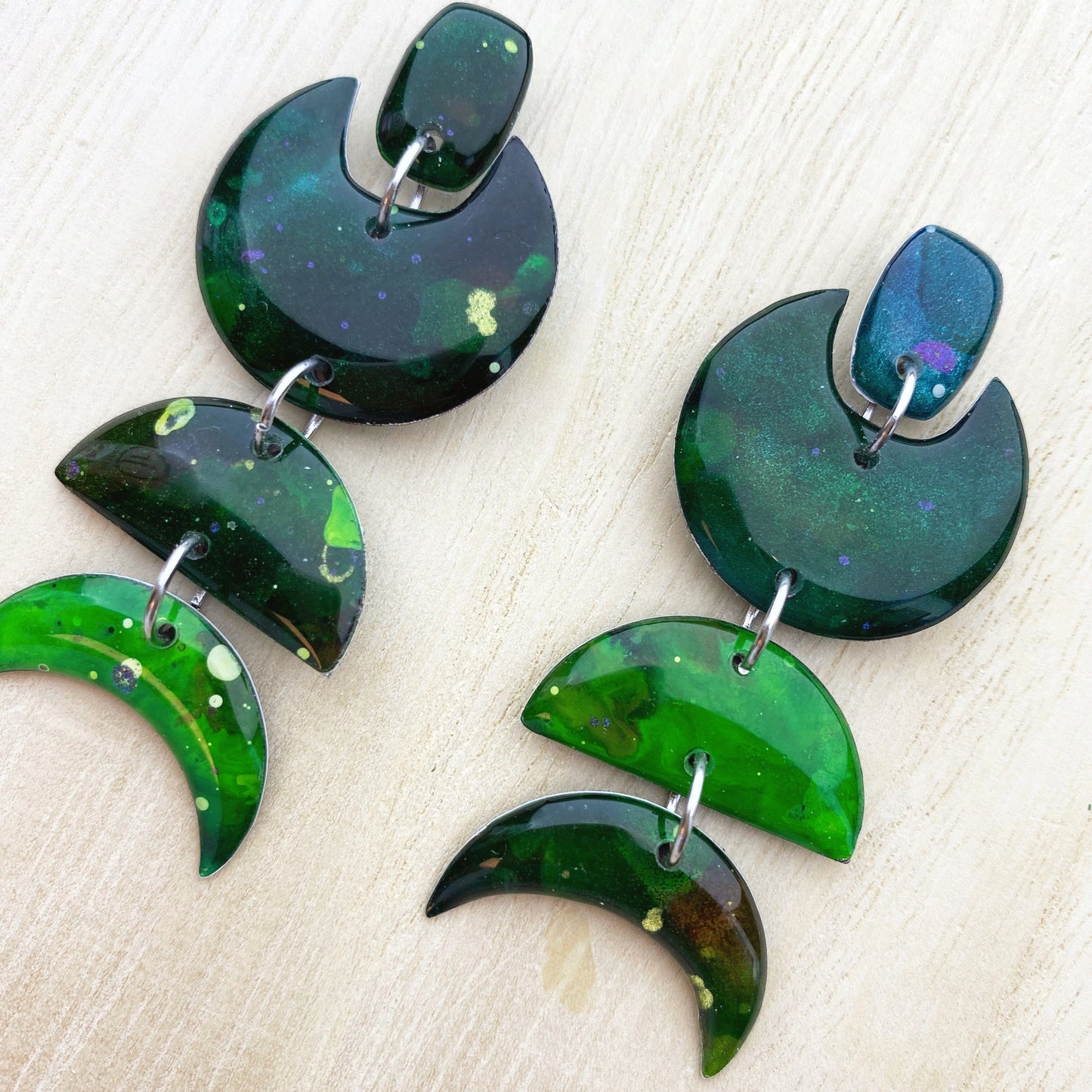 Lacroz Creations Earrings Galaxy | Emerald Green Moon Phase Dangle
