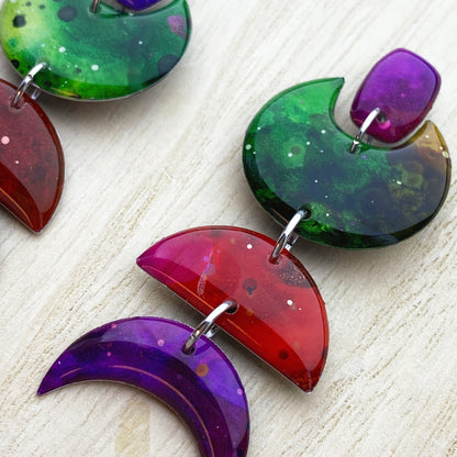 Lacroz Creations Earrings Galaxy | Green Red Purple Moon Phase Dangle