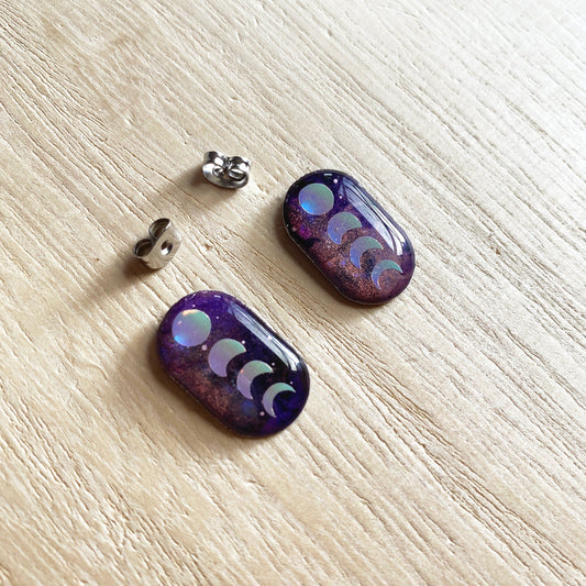 Lacroz Creations Earrings Galaxy | Purple Holo Moon Phase Midi Studs