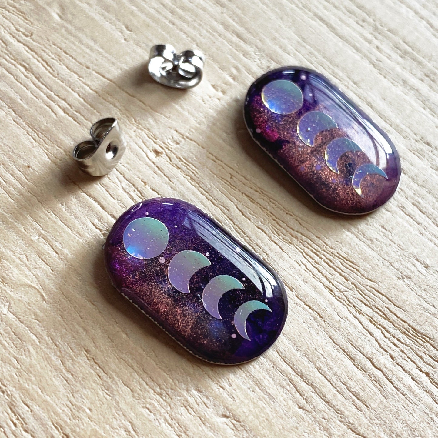 Lacroz Creations Earrings Galaxy | Purple Holo Moon Phase Midi Studs